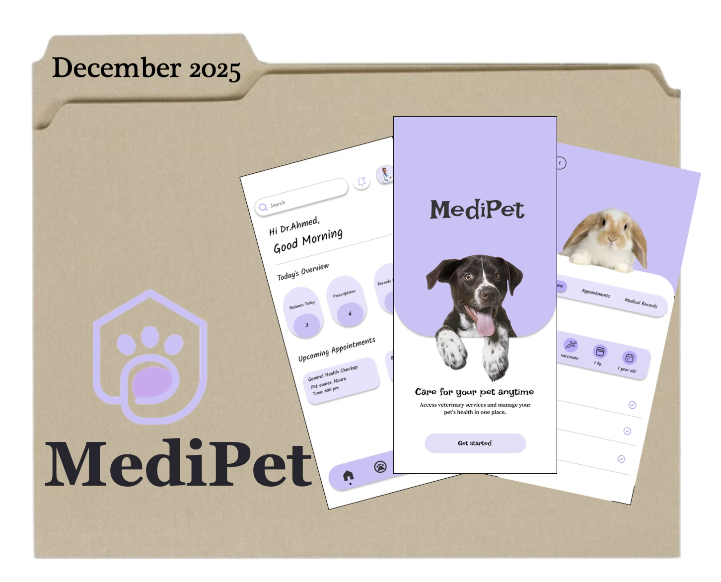 MediPet pet care application interface