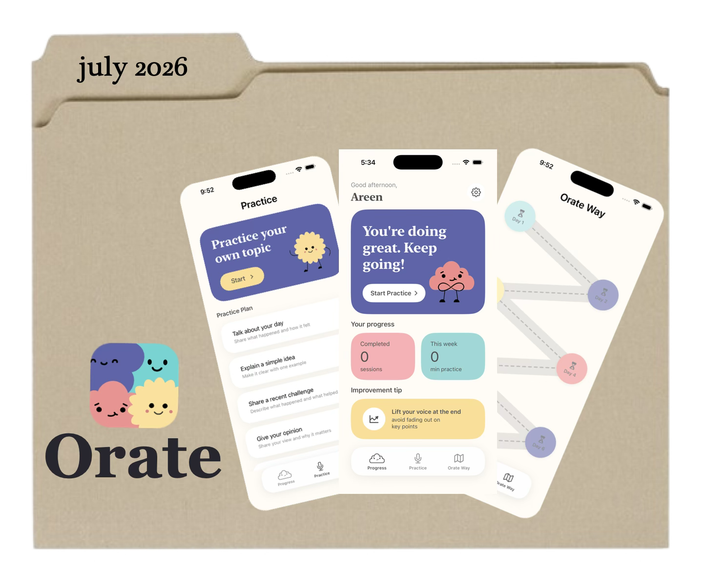 Orate public speaking application interface